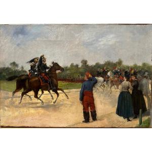 Albert Bligny (1849-1908) The Military Parade - Oil On Canvas