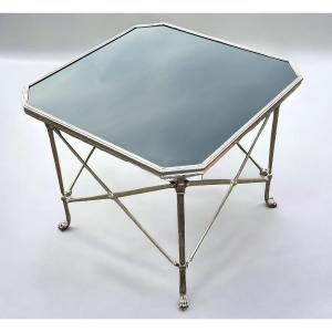 Sofa End Table In Silver Bronze In Neoclassical Style And Black Opaline Circa 1970