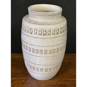 Jean Besnard (1889-1958) After, Cracked Glaze Vase With Geometric Pattern Circa 1940