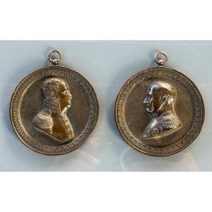 Pair Of First Empire Bronze Medallions - Portraits In Profile - Napoleon Bonaparte