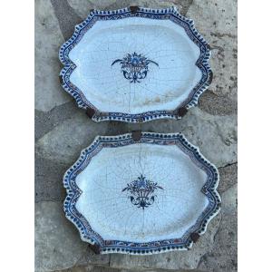 Paire De Plats En Faïence Polychrome De Rouen époque XVIIIème 