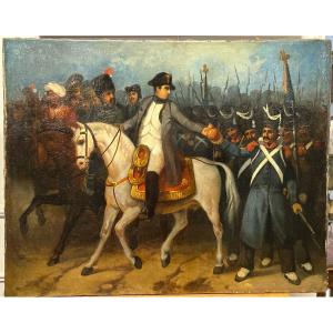 Napoleon Bonaparte On Campaign And His Grognards - Oil On Canvas, 19th Century 
