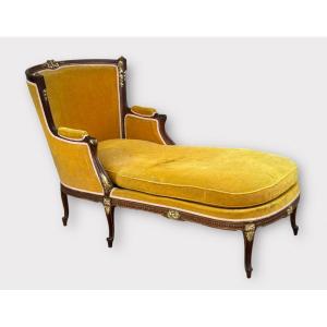 Louis XVI Style Bench - Chaise Longue - Daybed In Mahogany From The Napoleon III Period