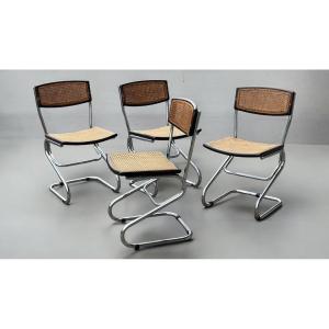 Set Of Four Vintage Italian Tubular Chairs Bauhaus Style Marcel Breuer Circa 1970