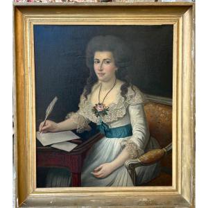 Large Portrait Of A Woman Writing Oil On Canvas Late 18th Century 