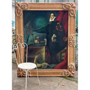 Grand Tableau Portrait En Pied Dans L’esprit Du XVIIème Vers 1920-40