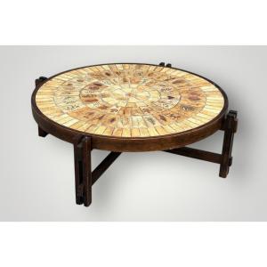 Circular Coffee Table “les Herbiers” By Roger Capron - Ceramic 1960 Vallauris 