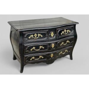 18th Century Black Lacquered Louis XV Rustic Tomb Commode 