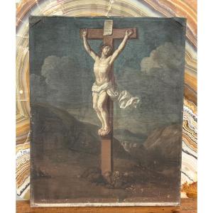 Charles Le Brun (1619-1690) Entourage Of - Christ On The Cross - Crucifixion Oil On Canvas