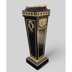 Pedestal - Sheath - Column From The Napoleon III Period In Blackened Wood And Gilded Bronze, Late 19th Century 