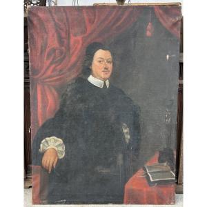 Large Portrait Of A Religious Man, Early 18th Century, Oil On Canvas, H 135 Cm