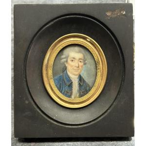 Miniature Portrait Of A Man In A Blue Jacket From The Late 18th Century