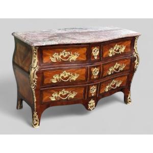 Important Tomb Commode In Marquetry Stamped By P. A. Galligné, Louis XV Period, 18th Century