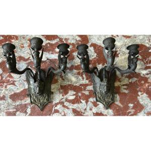 Pair Of Patinated Bronze Wall Lights From The Restoration - Empire Period 