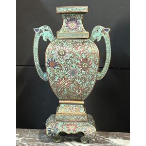 Chinese Cloisonné Enamel Vase, Late 19th Century - Enamel - China H 34 Cm