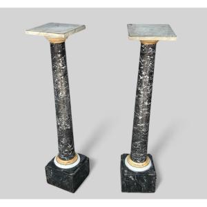 Pair Of Columns - Stands - Marble Sheaths, 19th Century H 106 Cm Column Stand