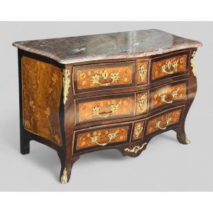 Louis XV Tomb Chest Of Drawers In 18th Century Floral Marquetry 