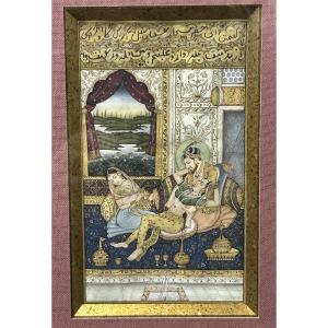 India - Ancient Persia Miniature Gouache On Manuscript Page 19th Century Iran 