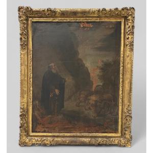 Antique Gilded Wooden Frame And Religious Painting, All From The Early 18th Century H 104cm 1/3 