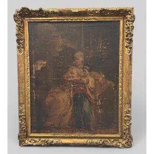 Antique Gilded Wooden Frame And Religious Painting, All From The Early 18th Century H 104cm 1/4
