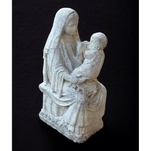 Important Virgin In Majesty In Stone From The 16th Century - High Period Sculpture H 72 Cm