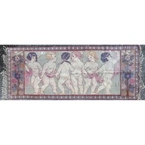 Art Nouveau Tapestry Of Dancing Children, Mgm Monogram, Circa 1900, L 194 Cm