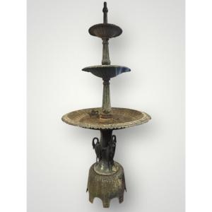 Cast Iron Basin Fountain With Three Tiers, Late 19th Century, H 240 Cm 