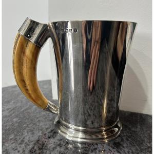 Solid Silver Beer Or Hunting Stein, English Work, Circa 1930 - Art Deco 