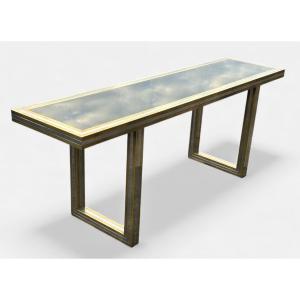 Large Brass And Glass Console Table By Romeo Rega, Italy, Circa 1970 - L 200 Cm
