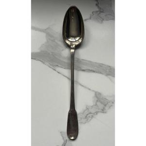 Solid Silver Stew Spoon With Coat Of Arms, Plain, 18th Century 