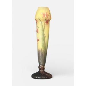Daum Nancy - Multi-layered Glass Vase With Enameled Floral Decoration - Pâte De Verre - Gallé 