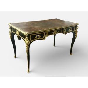  Louis XV Style Flat Desk, Black Lacquered, Napoleon III Period - L 132 Cm