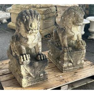 Pair Of Marble Foo Dogs, China, 19th Century - Chinese Foo Dogs 