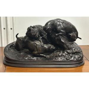Pierre Jules Mène (1810-1879) Dogs At The Terrier - 19th Century Bronze Sculpture - Hunting 