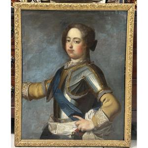 18th-century French School Portrait Of An Adolescent Louis XV After J-b Van Loo H 88 Cm
