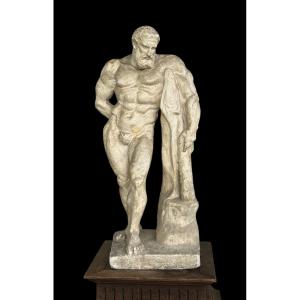 Hercules Farnese Large Plaster Sculpture, Late 19th Century - After The Antique H 77 Cm