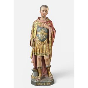 Large Church Or Chapel Sculpture In Polychrome Plaster - Saint Martin 112 Cm