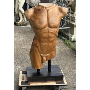 Large Wooden Torso Bust Carved In The Antique Style - Direct Size Circa 1960-70