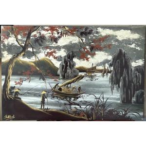 Vietnamese Lacquer Panel Signed Phatthanh Circa 1950 - Vietnamese - Indochina