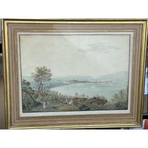 View Of An Old Swiss Lake Drawing And Watercolor Late 18th Or Early 19th Century H 53 X 67 Cm
