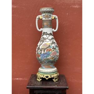 Large Late 19th Century Japanese Polychrome Porcelain Vase H 64 Cm