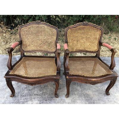 Pair Of Cane Armchairs Louis XV Style
