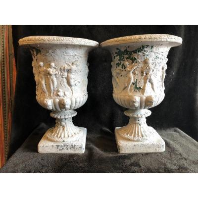 Paire De Vases De Jardin En Ciment Début XXème