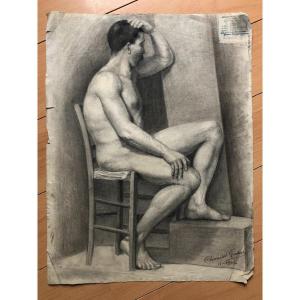 Ancien Dessin Académique Vers 1900 Par Chauvet Gaston - Crayon N° 5