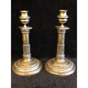 Pair Of Eighteenth Century Bronze Candlesticks