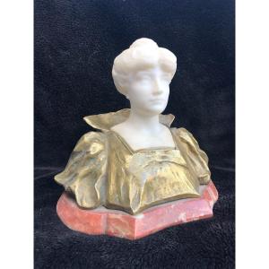 Female Bust Art Nouveau Period Gilt Bronze And Marble