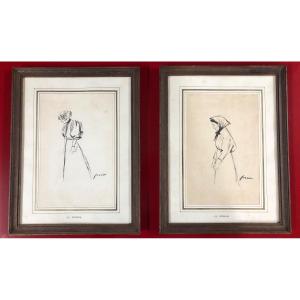 Jean-louis Forain (1852-1931) Two Chinese Ink Drawings