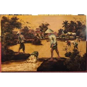 Lacquer Panel From Vietnam Around 1950