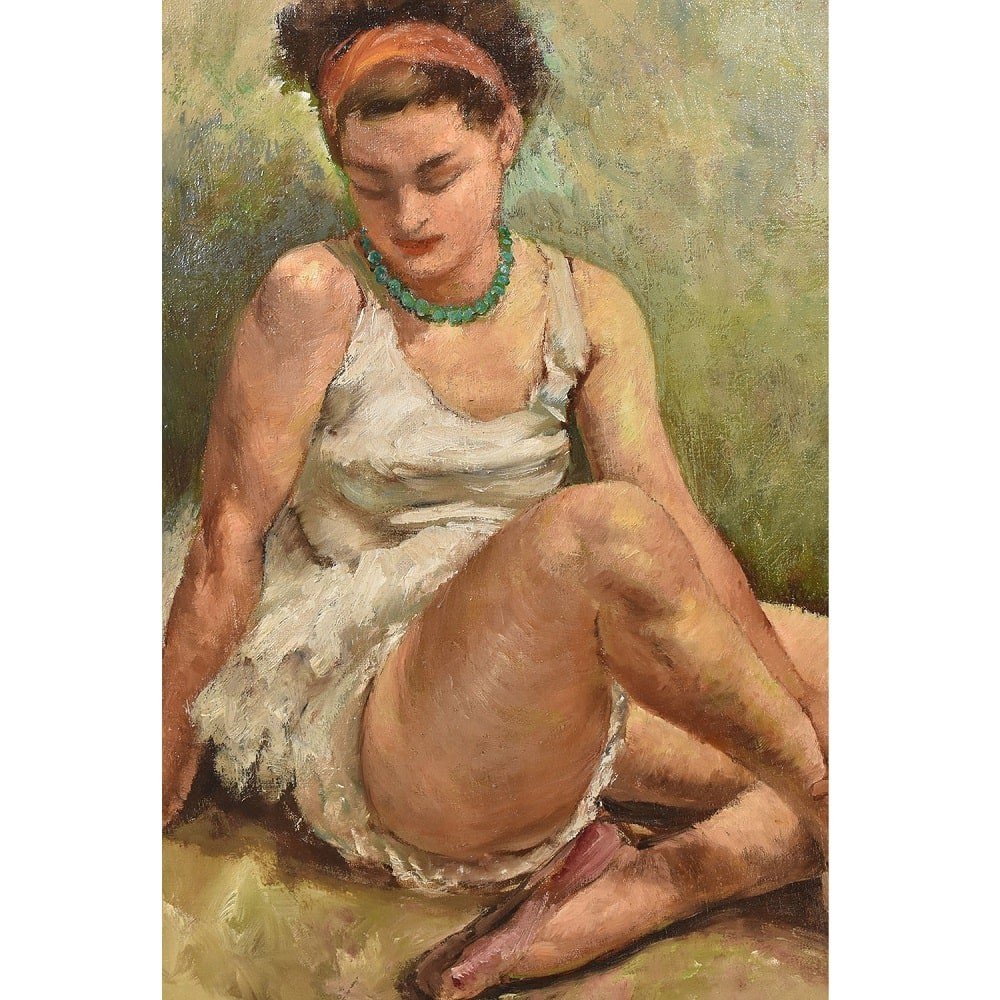 DIPINTI ANTICHI, ART DECO, RITRATTI , GIOVANE BALLERINA,  OLIO SU TELA,  ANNI TRENTA. (QR496)-photo-3