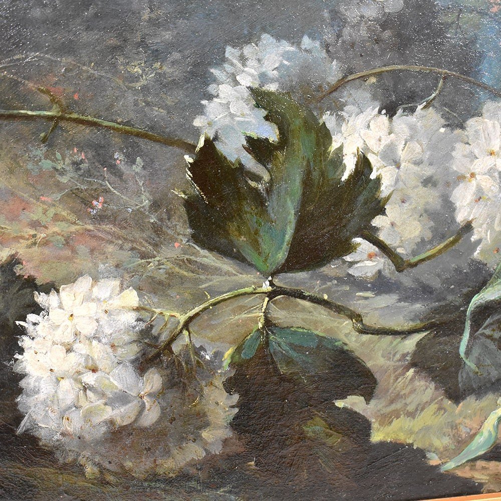 QUADRI ANTICHI, NATURA MORTA CON FIORI, ROSE E ORTENSIE, OLIO SU TELA, DELL 800. (QF557)-photo-2